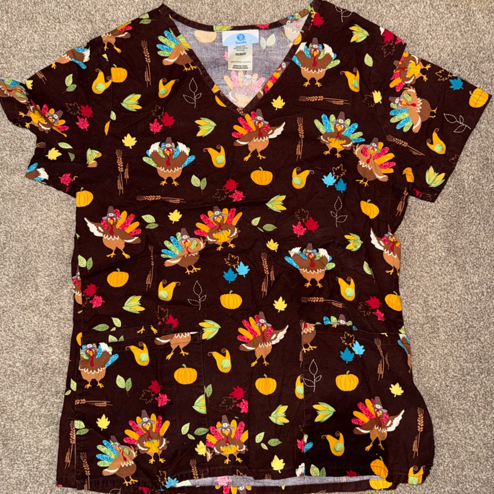 Smart Scrubs Festive Turkey Print Top